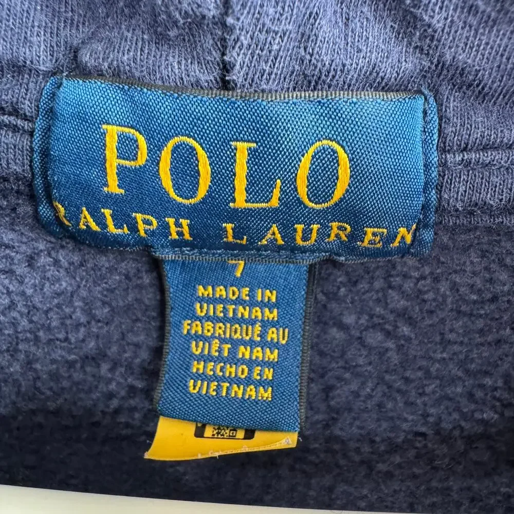 Polo‎ Ralph Lauren Pony Embroidered Full Zip Hoodie Youth Boys 7 Navy Blue